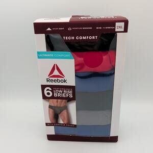 Reebok Mens 6 Pack Performance Low Rise Briefs 2XL Tech Comfort Moisture Wicking